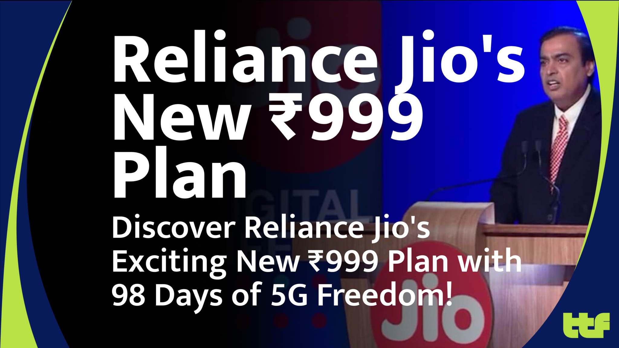 Reliance Jio 98-day plan advertisement showcasing unlimited calls and data.